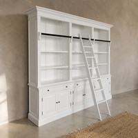 Bibliothèque de salon en bois de haute qualité avec échelle et cloisons réglables, dotée d'un grand placard ouvert