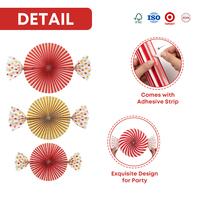 Xieli Vietnam Rot-Gold Weiß Gestreifte Zirkus-Süßigkeiten Hängende Spiral-Papierfächer-Set für Karneval Geburtstag Party Hintergrund-Dekorationen