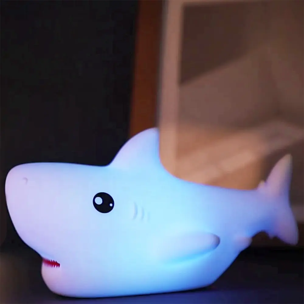 Portable Cute Shark Silicone LED Night Lamp Children Night Light Christmas Gifts For Baby Kids Adults