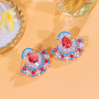 Boucles d'oreilles pendantes exquises en laiton plaqué or, forme éventail goutte d'eau rouge, avec zircon cubique, pour femme, accessoires de robe de fiançailles