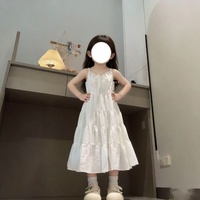 Robe décontractée pour enfants style coréen avec empiècements, blanche, à bretelles, et cardigan en maille tricotée anti-UV pour l'été