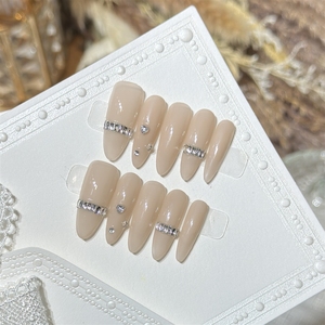<span class=keywords><strong>Uñas</strong></span> Postizas <span class=keywords><strong>Elegantes</strong></span> de Acrílico con Zirconia, Color Nude, Hechas a Mano, de Alta Calidad, Venta al Por Mayor - Product Image 3