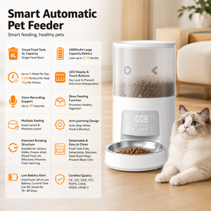 Distributeur automatique de nourriture pour animaux de compagnie intelligent à piles 4000 mAh, mangeoire automatique pour chats 4L 6L, option bols simples ou doubles en acier inoxydable - Product Image 1