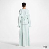 Robe longue maxi élégante 2026 personnalisée à manches évasées, avec ceinture à nouer au dos, coupe ajustée, pour femmes musulmanes, en mélange de lin, idéale pour le quotidien et les occasions formelles