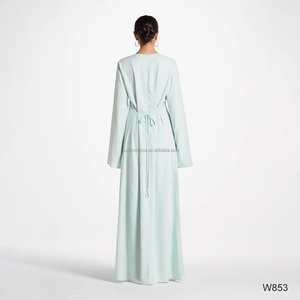 <span class=keywords><strong>Robe</strong></span> <span class=keywords><strong>longue</strong></span> maxi élégante 2026 personnalisée à manches évasées, avec ceinture à nouer au dos, coupe ajustée, pour femmes musulmanes, en mélange de lin, idéale pour le quotidien et les occasions formelles - Product Image 3