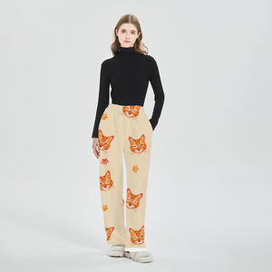 Fabbrica <span class=keywords><strong>gatto</strong></span> cartone animato più pantaloni del <span class=keywords><strong>pigiama</strong></span> in pile spesso per le donne bambini autunno inverno flanella casa indossare pantaloni - Product Image 1