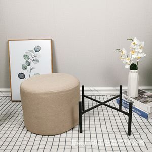 Scandinavian Round <b>Stool</b> 30x30x30cm Fabric Upholstered Removable Cover Home Ottoman For Living Room <b>Bedroom</b> - Product Image 1