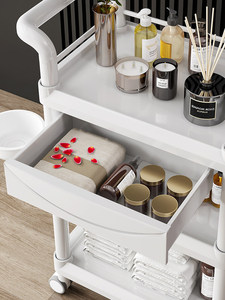 Carrito de Almacenamiento Rodante Blanco para Salón de Belleza, con Cajón y Organizador Metálico, para Clínica de Estética y Spa - Product Image 3