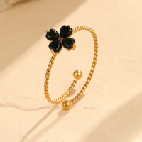 Bagues ouvertes ajustables tendance trèfle à quatre feuilles pour femmes, en acier inoxydable plaqué or 18 carats, avec fleur colorée et zircon, bijoux étanches