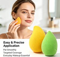 Spons Makeup Bentuk Mangga Grosir Bebas Lateks Spons Kecantikan Lembut untuk Foundation Cair Krim Buah Kemasan Logo Kustom