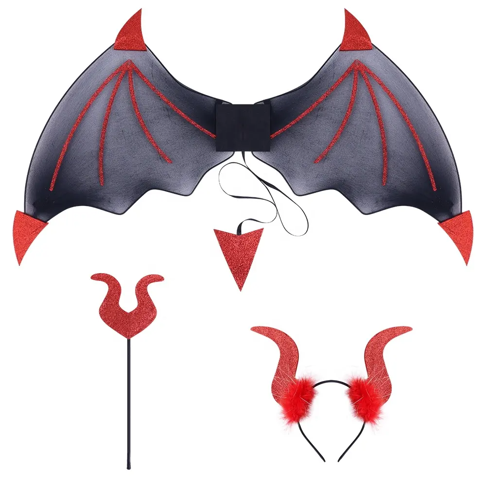 Conjunto de disfraz de diablo de Halloween, palo de diablo de ala malvada, accesorios de disfraz de cuerno de diablo para fiesta de Cosplay