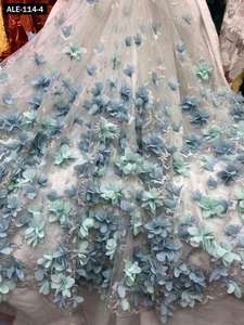 Haute qualité Style romantique mariage dentelle 3d fleur broderie conception robe de soirée tissu français dentelle tissu - Product Image 3