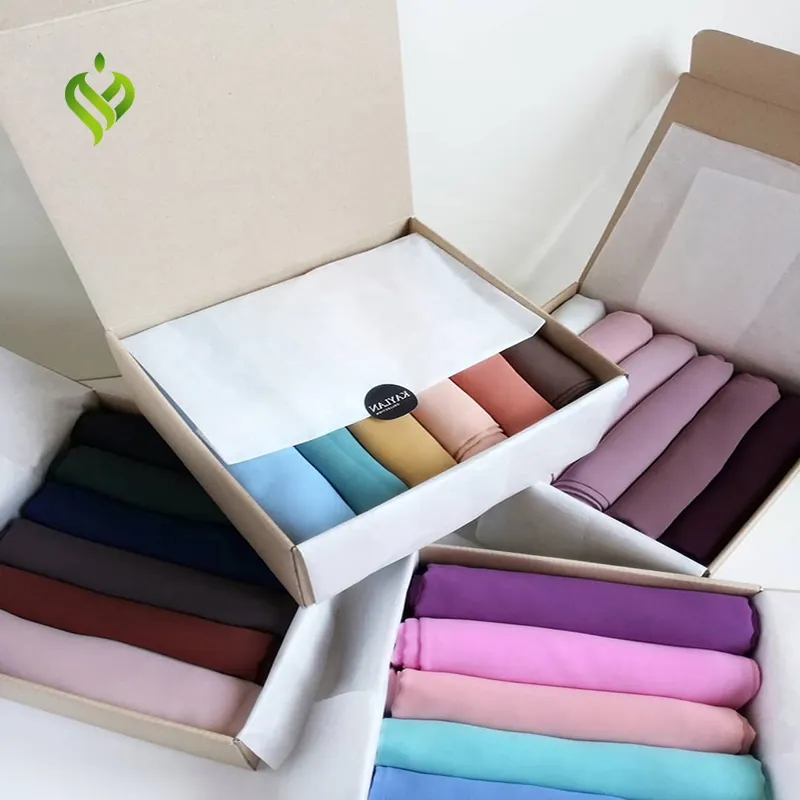 6pc/Set Custom Scarf Hijab Plain Chiffon Scarves Paper Box Packing Boxes Scarves Solid Color Plain Shawl Islamic Wrap