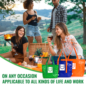 Borsa in tessuto a PP riciclata rivestita di generi alimentari promozionale, con stampa personalizzata, borsa della spesa intrecciata, con doppio manico - Product Image 5