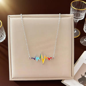 High-End tasarım renk koruyarak takı elektrokardiyogram kalp atışı duygu paslanmaz çelik renkli yağ damla ekg kolye - Product Image 2