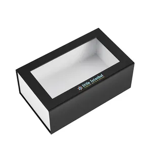 方形豪华透明PVC窗口黑色肥皂盒定制印刷礼品盒带磁性盖