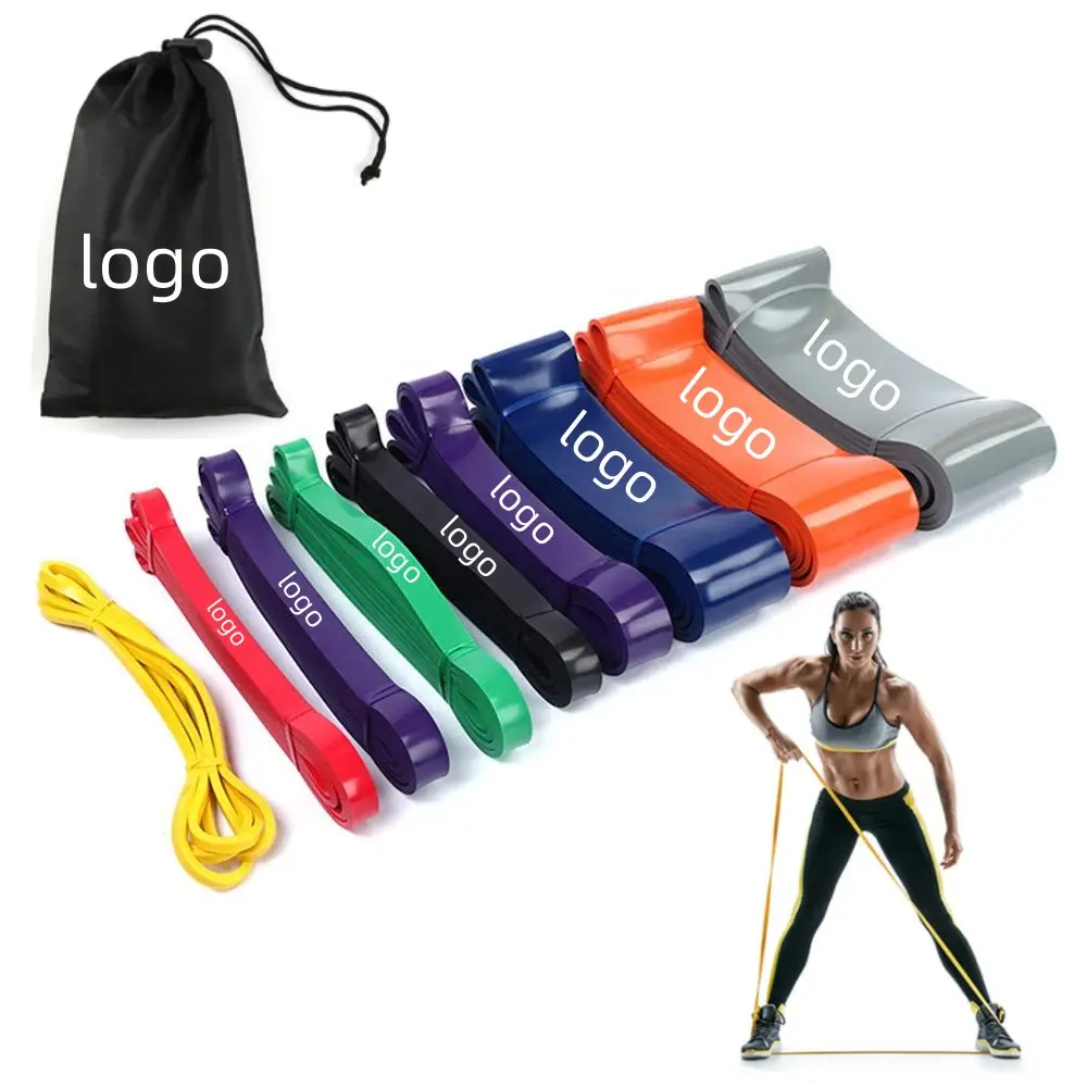 Conjunto de bandas de estiramiento de resistencia de látex para gimnasio, banda elástica de entrenamiento con logotipo personalizado, para ejercicio físico