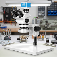 Microscope stéréoscopique trinoculaire à zoom 3,5x-100x avec éclairage annulaire LED pour la réparation de téléphones portables, l'évaluation de montres et l'inspection de bijoux