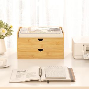 Office Organizer Wooden Desktop Storage <b>Box</b> With Drawers Multi Level <b>File</b> Rack Bookshelf Rectangle Standing Type - Product Image 2