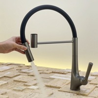 Robinet de cuisine universel rotatif gris canon de luxe léger, eau chaude et froide, pour balcon et armoire de buanderie, robinet extractible double mode