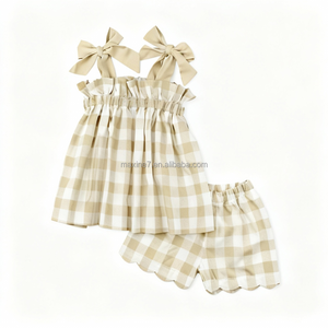 Set di abbigliamento per ragazze estate bambini senza maniche Slip Dress set Design a quadretti nuovo stile per bambini vestiti per bambini - Product Image 4