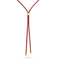 Nouveau Collier Tendance Personnalisé en Laiton Plaqué Or avec Pendentif Cerceau Coulissant et Chaîne en Corde PU Rouge, Bijoux de Mode Modernes en Gros pour Femmes