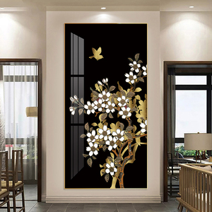 Branches or <span class=keywords><strong>et</strong></span> feuilles blanches oiseau peinture abstraite <span class=keywords><strong>fleur</strong></span> mur art pour entrée décor photo impression toile <span class=keywords><strong>et</strong></span> affiche - Product Image 2