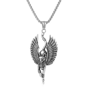 Yunnique – pendentif en forme de chat égyptien doré avec ailes, collier en acier inoxydable pour hommes, cadeau, bijoux à la mode - Product Image 5