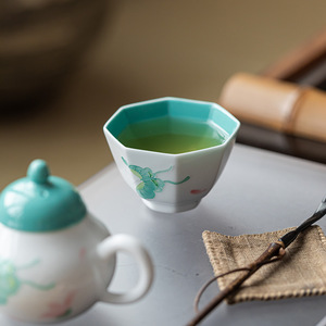 Guanlan Hand Painted Butterfly Flower Octagonal <b>Tea</b> Cup Porcelain Master Cup For Kung Fu <b>Tea</b> <b>Set</b> Afternoon <b>Tea</b> Use - Product Image 4
