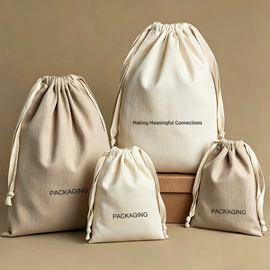 Sac à cordon en coton à motif chevrons personnalisé, pochette en coton biologique, emballage pour bijoux, sac cadeau avec logo pour marque de luxe, écologique - Product Image 1