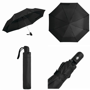 Parapluie semi-automatique en pongé noir personnalisé, pliable en trois sections, format de poche, style portable, cadeaux d'affaires classiques - Product Image 1