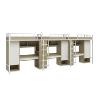 Lit superposé en métal pour 3 personnes, gain de place, avec bureau et rangement armoire, cadre de lit multifonctionnel pour dortoir, chambre et école