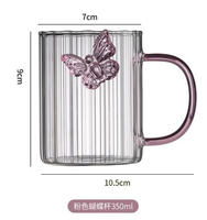 Nouvelle conception, verre transparent classique blanc brillant, verre à boire en forme de papillon 3D, fait à la main, réutilisable, sans BPA, résistant à la chaleur, 350 ml