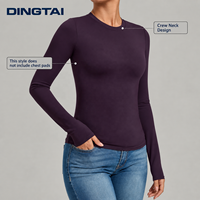 Haut de sport à col rond et manches longues pour femme, coupe ajustée, taille cintrée, sans rembourrage, anti-humidité, pour yoga, gym, course à pied