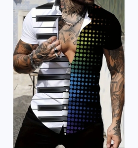 Chemise décontracté<span class=keywords><strong>e</strong></span> d'été personnalisé<span class=keywords><strong>e</strong></span> pour homme, à manches courtes, imprimé rayé, en tissu popeline de polyester respirant et écologique - Product Image 4