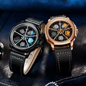 Montre sport pour homme SVJ 2058, design de jantes de voiture, étanche, quartz, acier inoxydable, cadran en forme de jante. - Product Image 3