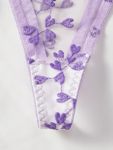 Wholesale Heart Embroidery Lace Lingerie <b>Set</b> <b>Sexy</b> Sheer Mesh Intimates Underwire Bra and Tie Side Thong Panties <b>Set</b> 2 Piece - Product Image 6