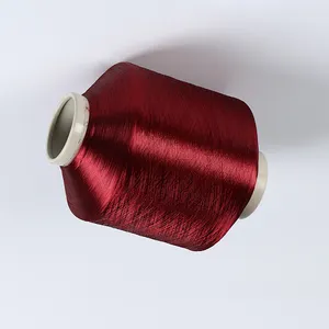 DTY 75D/36F Dope teint noir fil de polyester torsadé fil de trame de couleur rouge
