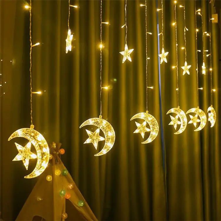 Ghirlande musulmane islamiche Fairy String Light LED Moon Stars Curtain Lights Eid per Ramadan EID Mubarak Decor