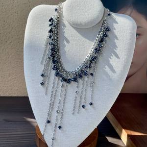 Collier à pampilles en cristal, argent 925 plaqué rhodium, collier vintage pour femme, à porter au quotidien - Product Image 2