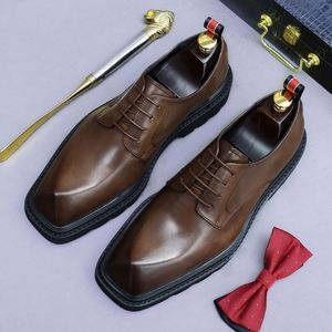 ASTON M.JAZZ 2025 New Fashion Lace Men's Genuine Leather <b>Pointed</b> Toe Formal Office Shoes Patchwork Big Size Anti-Slip Breathable - Product Image 6