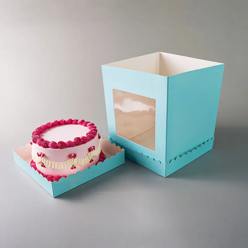 Großhandel benutzerdefiniertes Logo luxuriöser Karton großer pvc-Papier-Kuchen-Verpackungsbox Kuchen-Bretter und Schachteln mit Fenster