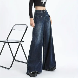 Fashional Street femmes taille haute jambe <span class=keywords><strong>large</strong></span> <span class=keywords><strong>jean</strong></span> tenue décontracté ample respirant jambe droite <span class=keywords><strong>Jean</strong></span> pantalon De Mujer - Product Image 5