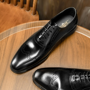 Zapatos Oxford de Vestir para Hombre, de Cuero Genuino, Punta Puntiaguda, con Cordones, Color Marrón Sólido, para Cualquier Temporada, Suela de Goma, Envío Directo - Product Image 4