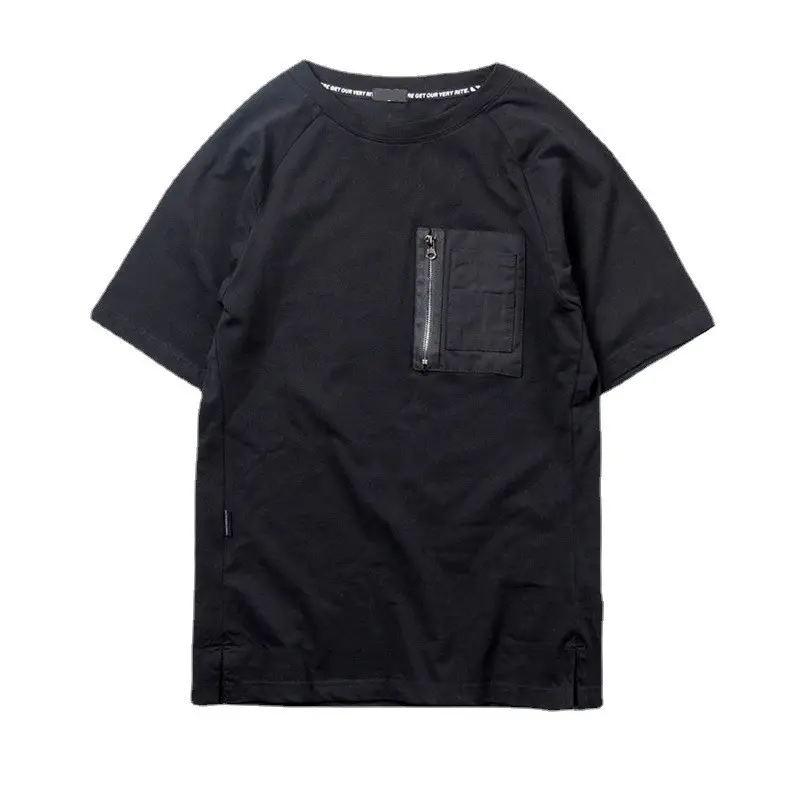 Custom Spring Summer T Shirts 100% Cotton Tee Printing Letter Graphic T-Shirt Black With Zipper Pocket Men T-shirt