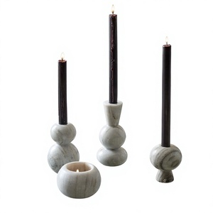 Ensemble de 3 porte-bougies en marbre avec design sphérique pour bougies coniques, décoration de table à manger, décoration de la maison - Product Image 1