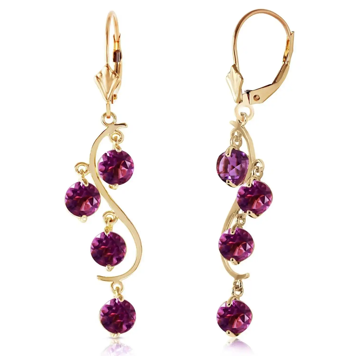 Luxury Silver Earrings 18K Solid Gold Grape Amethyst Drop Earrings