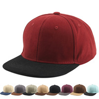 Gorra de Béisbol Personalizada de Dos Tonos con Visera Plana, 6 Paneles, Cierre Ajustable con Hebilla Metálica Negra y Borgoña, Venta al Por Mayor, OEM, MOQ Bajo