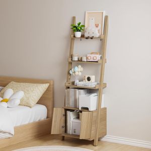 Estantería Moderna Inclinada de <span class=keywords><strong>Madera</strong></span> Maciza, <span class=keywords><strong>Escalera</strong></span> para Libros, Mueble de Almacenamiento Acanalado, Soporte Triangular Estable, Diseño Antideslizante para - Product Image 3