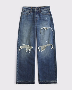 Jeans Anchos Rasgados de Color Azul Oscuro para Mujer, Personalizados por Leduo, Pantalones de Mezclilla Desgastados de Cintura Alta - Product Image 3